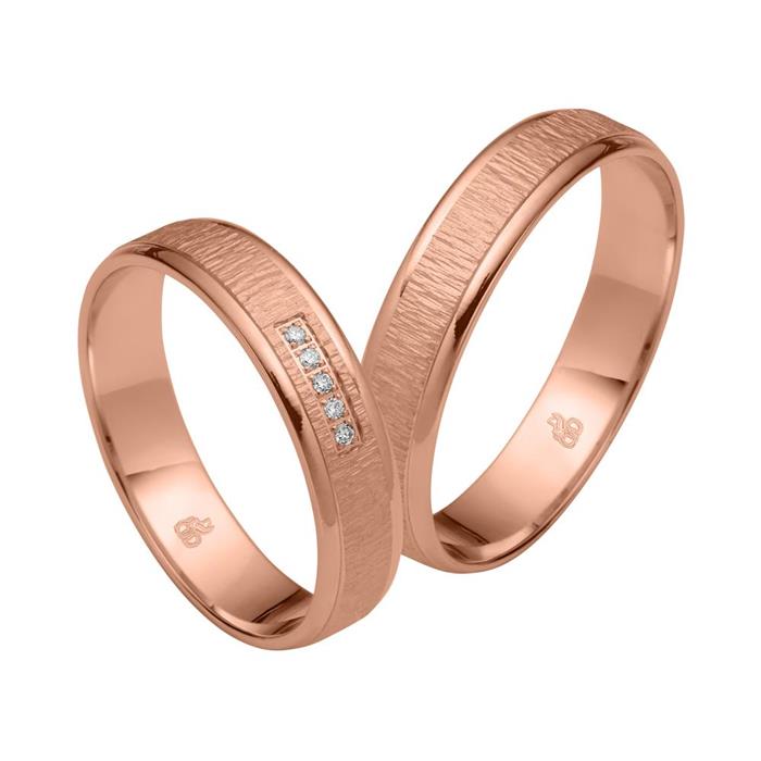 Wedding rings in rose gold with 5 diamonds