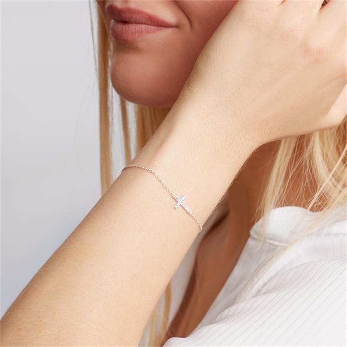 Sterling silver bracelet with cross pendant zirconia