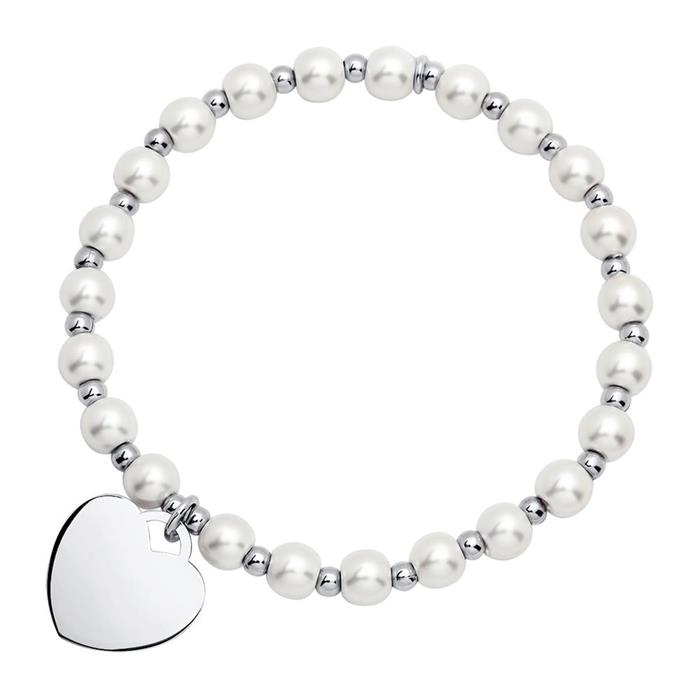 Sterling silver bracelet mother of pearl heart pendant