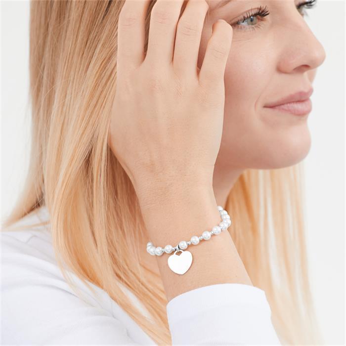 Sterling silver bracelet mother of pearl heart pendant