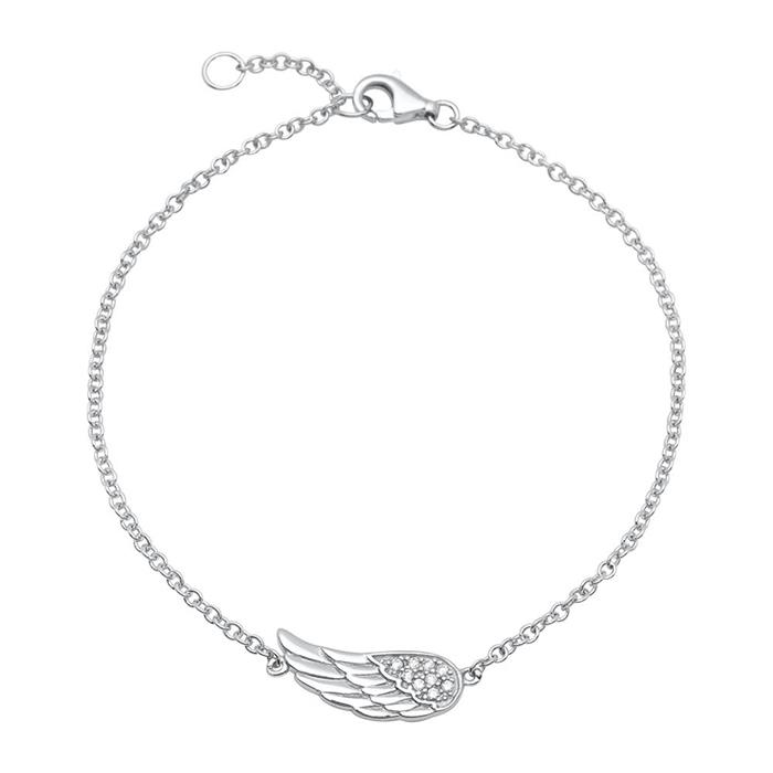 Bracelet sterling silver angel wings zirconia