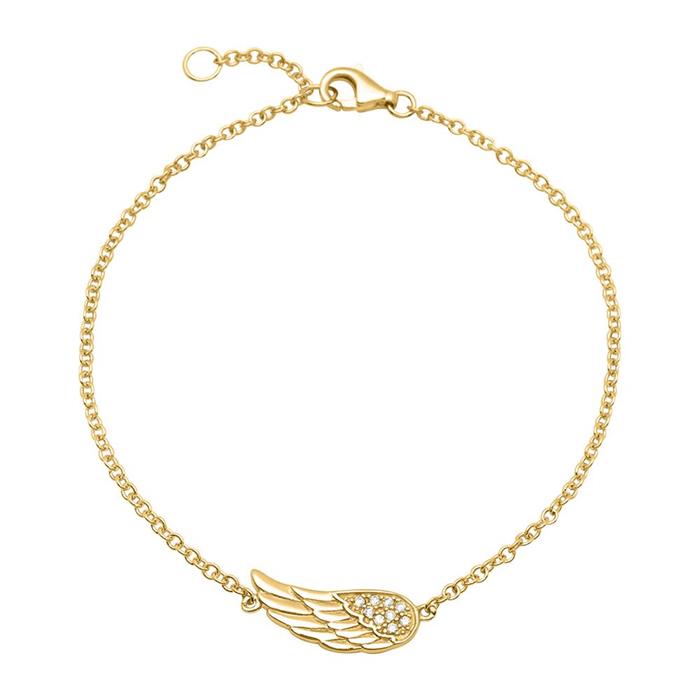 Pulsera de plata chapada en oro amarillo alas de ángel