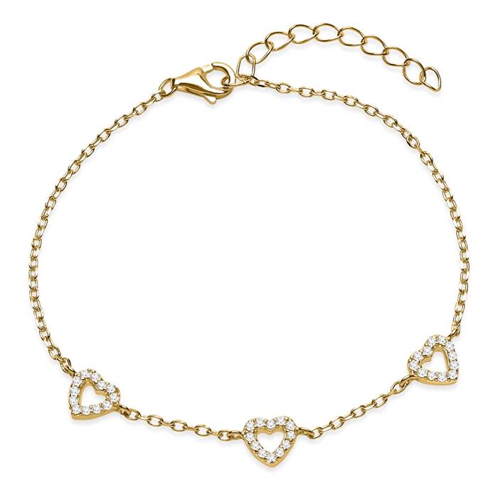 Pulsera de filigrana corazones de plata 925 bañada en oro