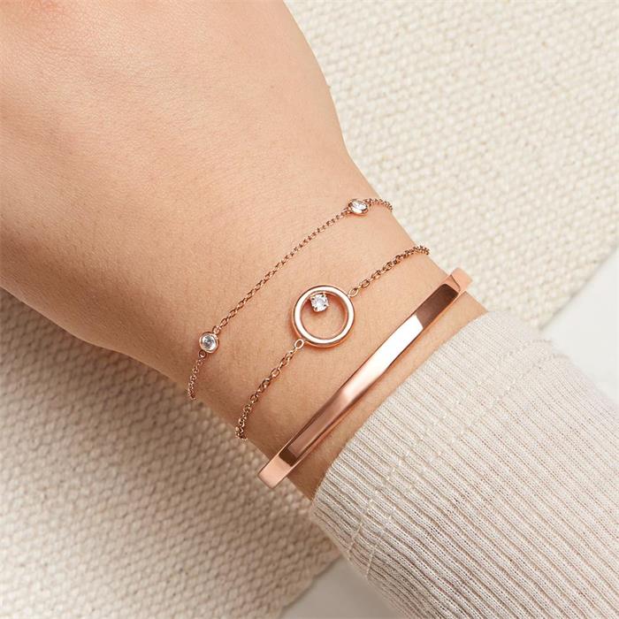 Ladies bracelet sterling silver rose gold plated with zirconia