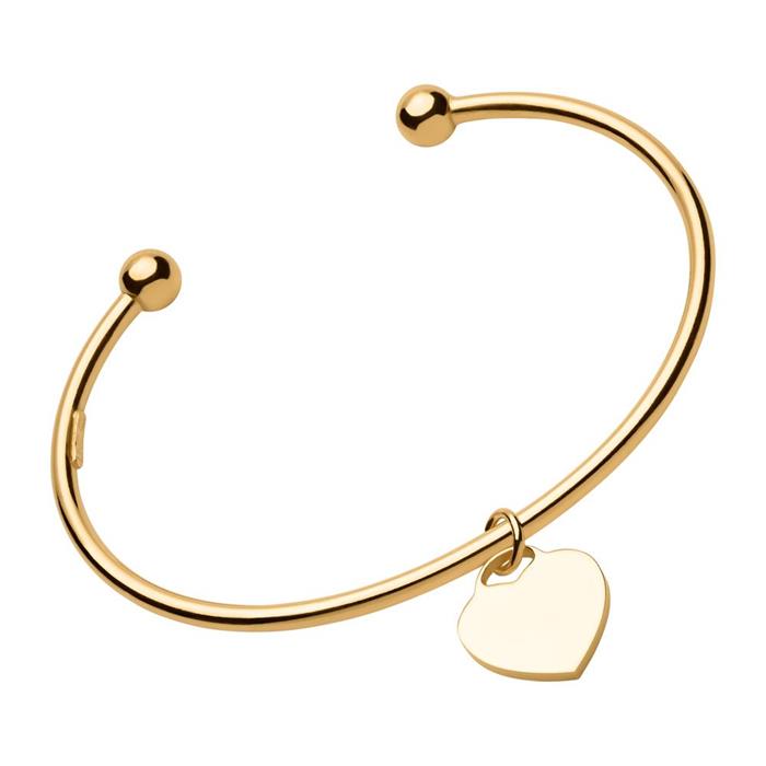 Pulsera de plata chapada en oro con colgante de corazón