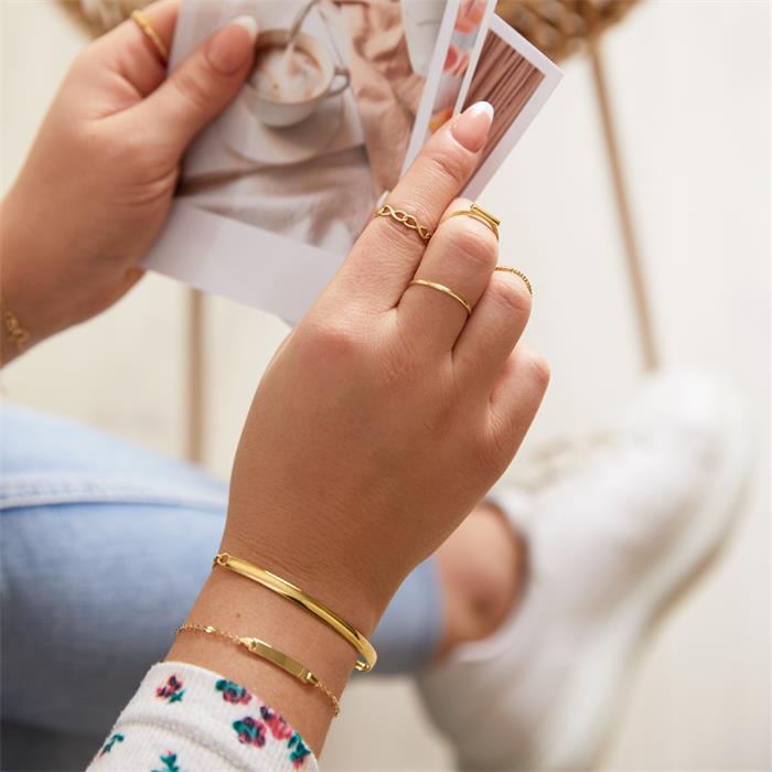 Anillo de plata 925 ba&#xF1;ado en oro con dise&#xF1;o de bast&#xF3;n