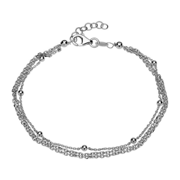 Silver bracelet three rows with balls