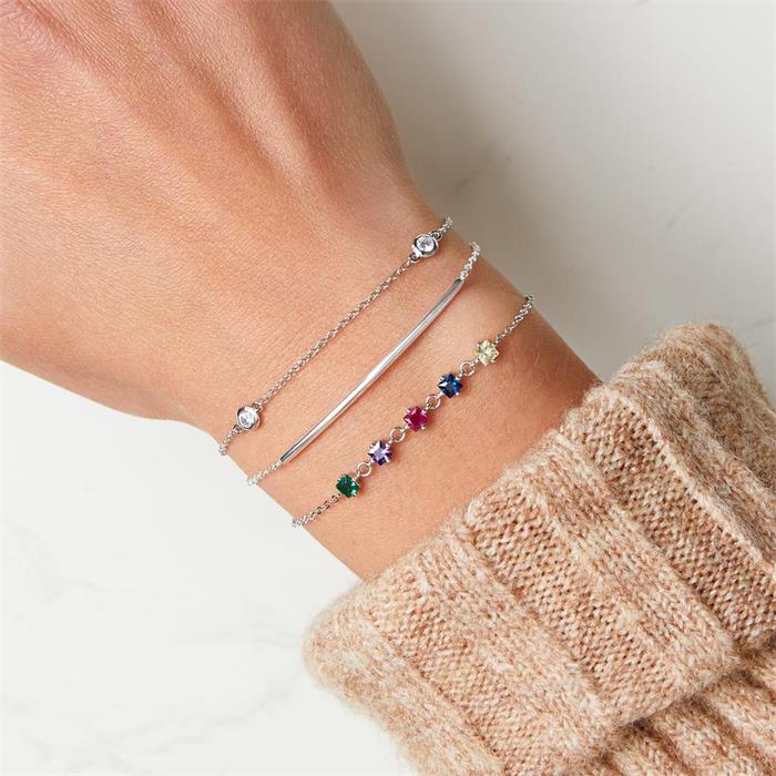 Bracelet for ladies in 925 sterling silver with zirconia, multicoloured