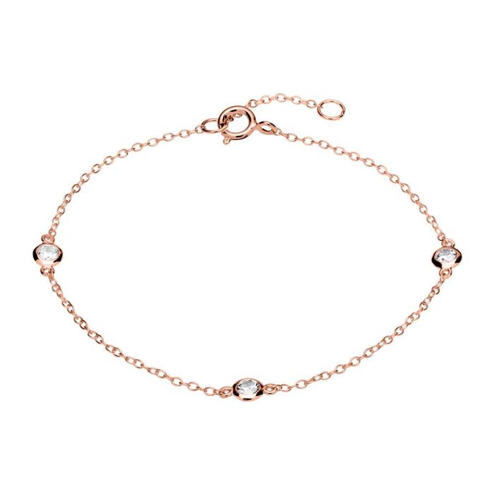 Pulsera de mujer de plata 925 ba&#xF1;ada en oro rosa con circonitas