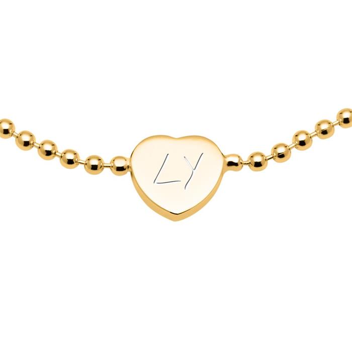 Pulsera de corazón grabable de plata 925 bañada en oro