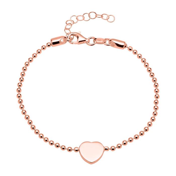 Pulsera corazón plata 925 baño de oro rosa grabable