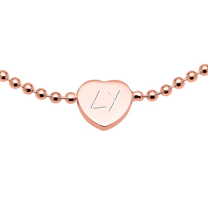 Pulsera corazón plata 925 baño de oro rosa grabable