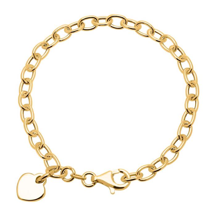 Pulsera de plata 925 ba&#xF1;ada en oro con coraz&#xF3;n grabable