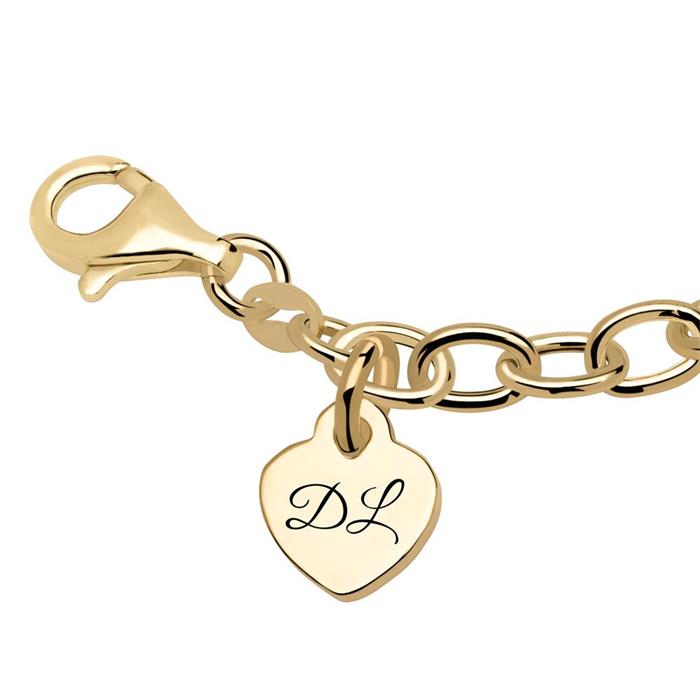 Pulsera de plata 925 ba&#xF1;ada en oro con coraz&#xF3;n grabable