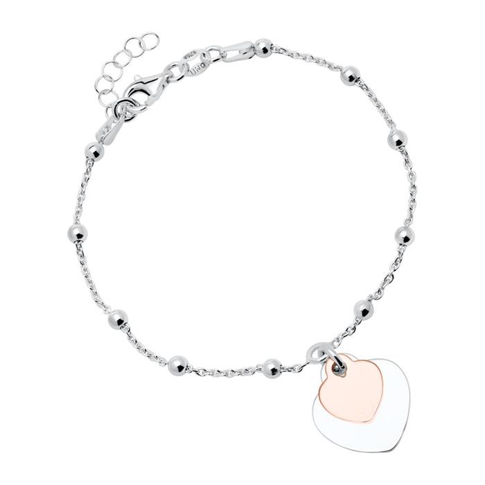 Bracelet in sterling silver with two hearts engravable