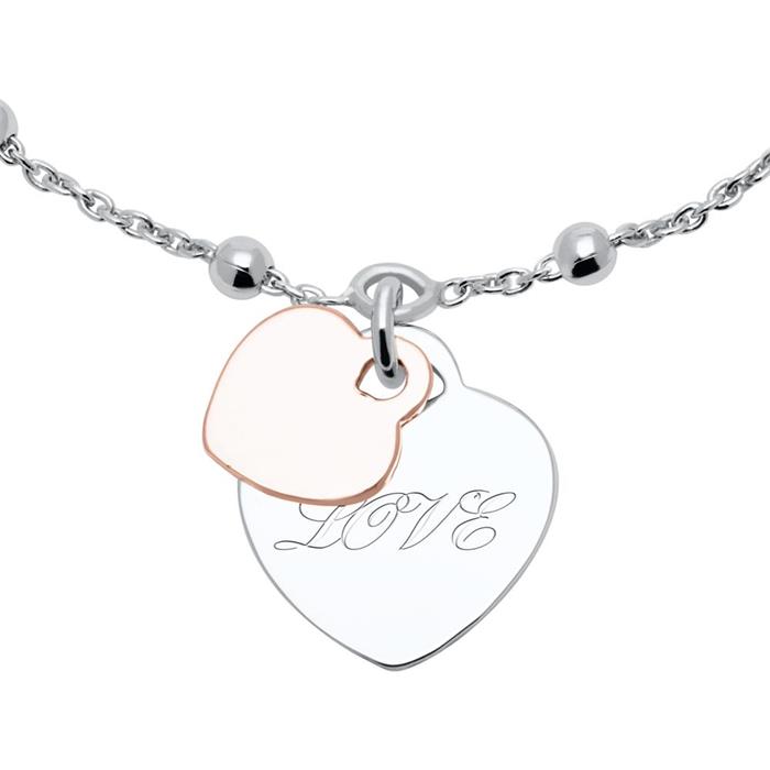 Bracelet in sterling silver with two hearts engravable