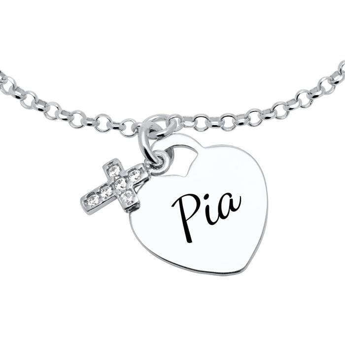 Sterling sterling silver bracelet heart and cross with zirconia