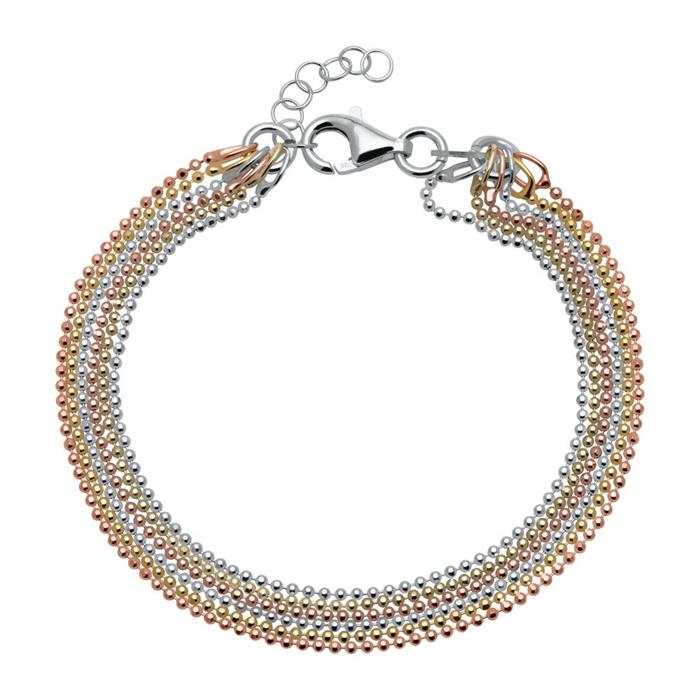 Multi-row bracelet in sterling silver tricolor