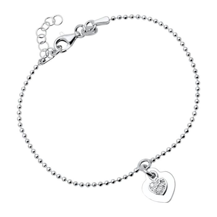 Pulsera grabable de plata 925 con corazón y circonita