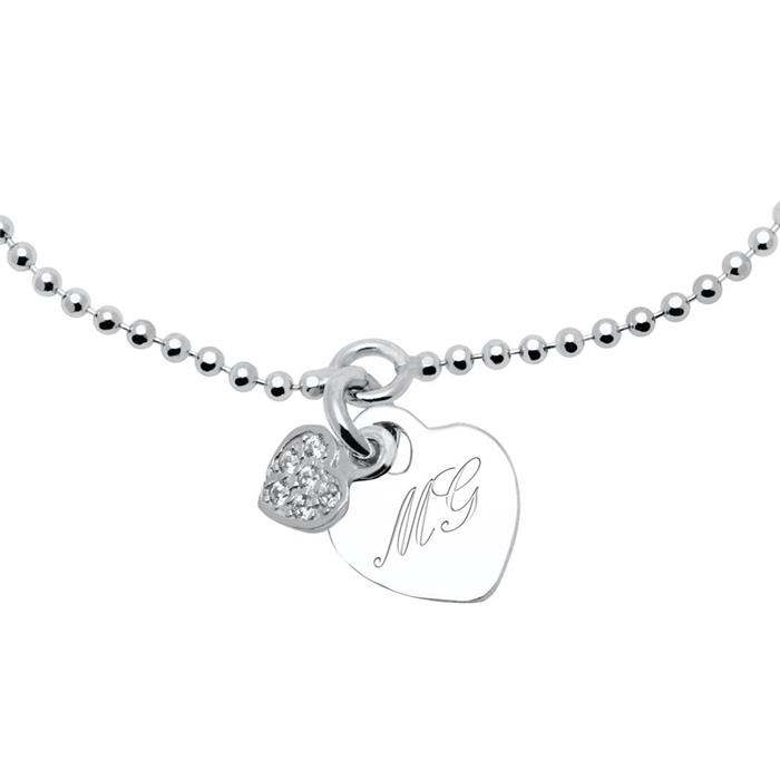 Gegraveerde sterling zilveren hart armband met Zirkonia