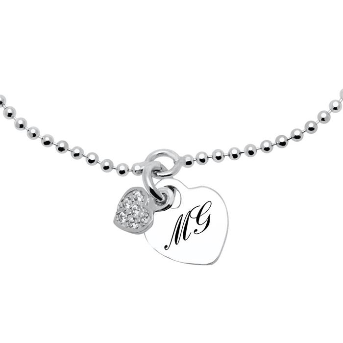 Pulsera grabable de plata 925 con coraz&#xF3;n y circonita