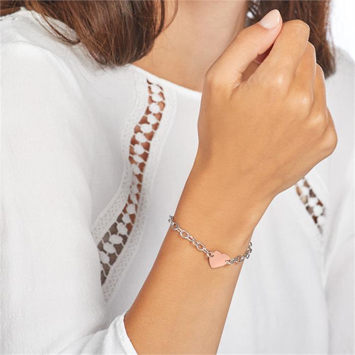 Pulsera de plata 925 con corazón chapado en oro rosa grabable