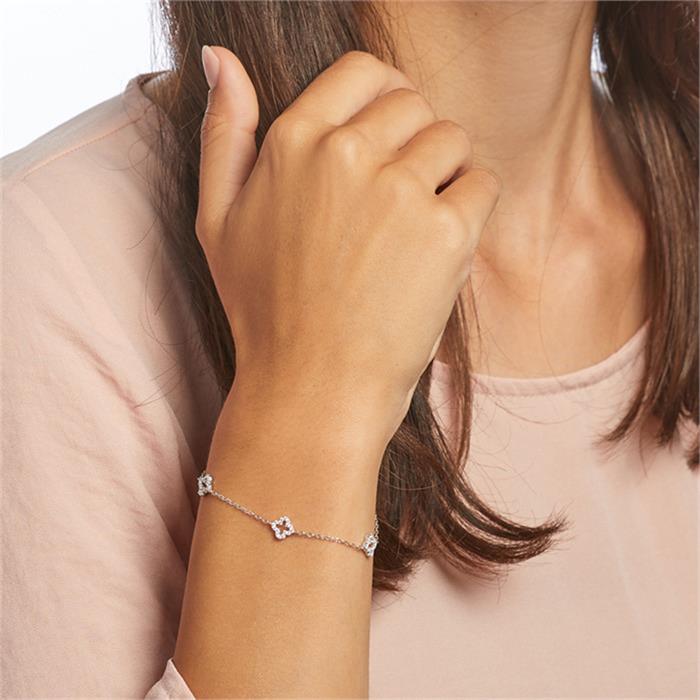 Floral Sterling Silver Bracelet With Zirconia