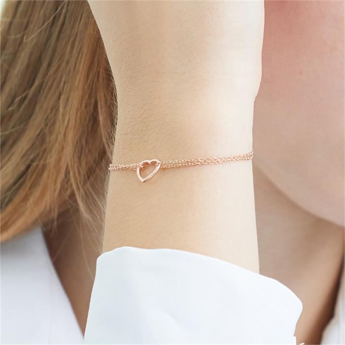 Pulsera corazón de plata 925 chapada en oro rosa