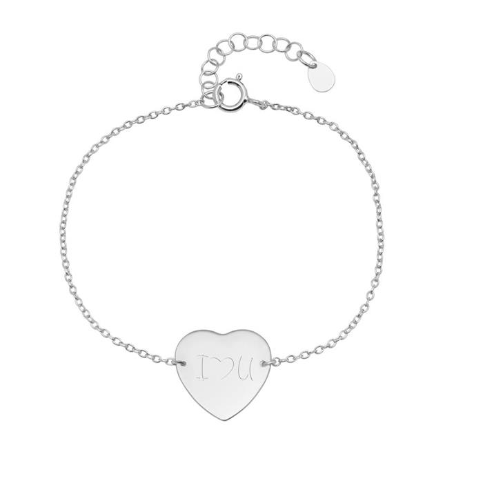 Pulsera grabable con dise&#xF1;o de coraz&#xF3;n de plata 925