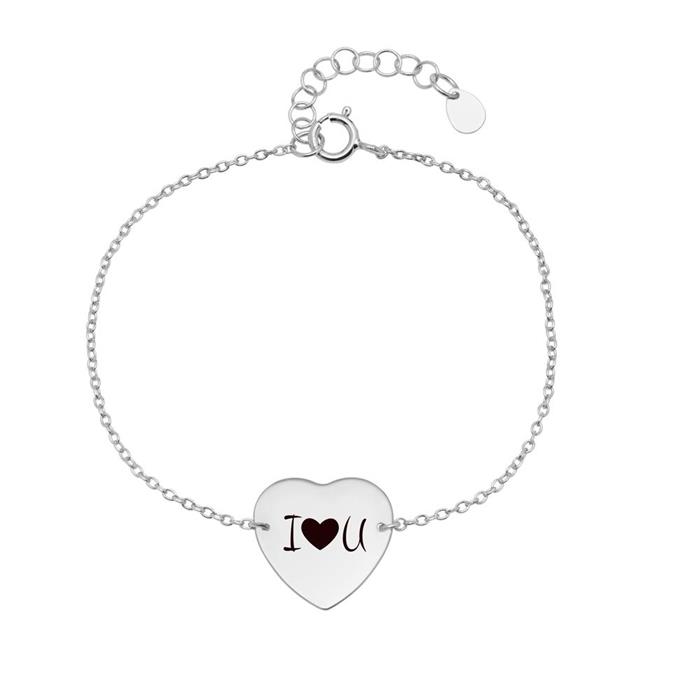 Pulsera grabable con diseño de corazón de plata 925