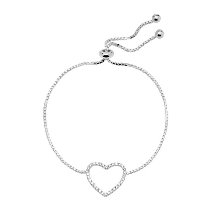 Heart bracelet in sterling silver with zirconia