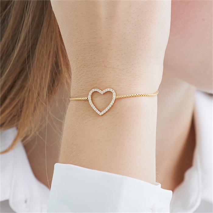 Bracelet heart in gold-plated 925 silver with zirconia