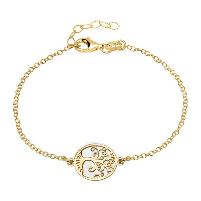 Pulsera &#xE1;rbol de la vida plata 925 ba&#xF1;ada en oro grabable