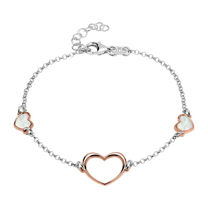 Pulsera de plata 925 corazones chapados en oro rosa