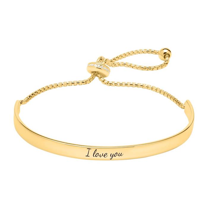 Engraving bracelet sterling silver gold plated zirconia