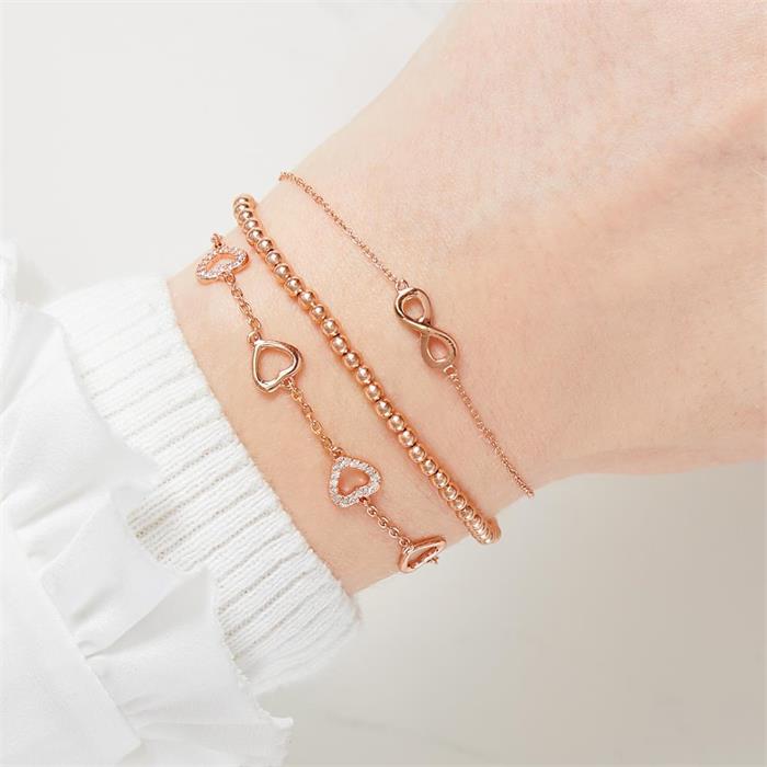 Ladies bracelet with beads of 925 silver rose gold-plated