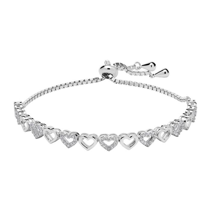 Bracelet hearts in sterling silver with zirconia