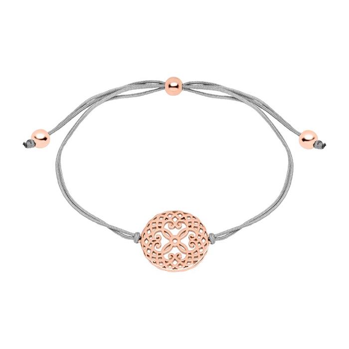 Pulsera textil de mujer con elemento de plata, chapada en oro rosa