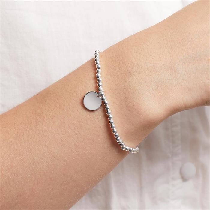 Elastische sterling zilveren balletjesketting armband, graveerbaar