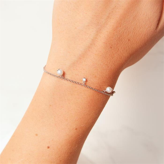 Ladies bracelet in 925 sterling silver with pearl and zirconia