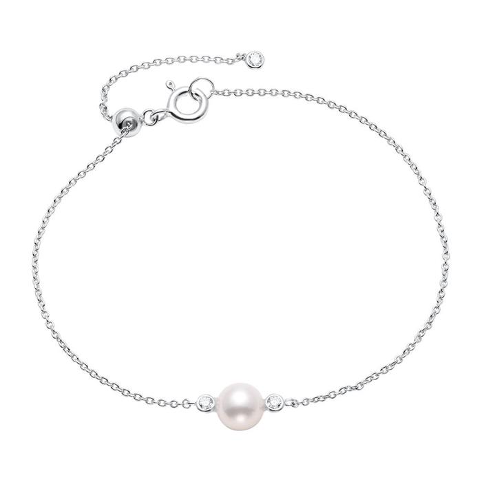Ladies sterling silver bracelet with pearl, cubic zirconia