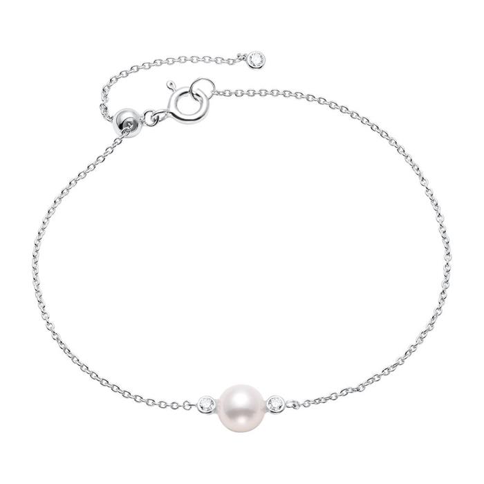 Pulsera de plata 925 para mujer con perla, circonita cúbica