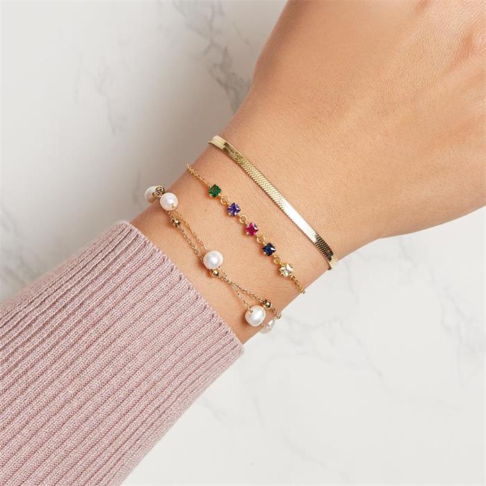 Ladies bracelet in 925 sterling silver, gold, zirconia, multicoloured