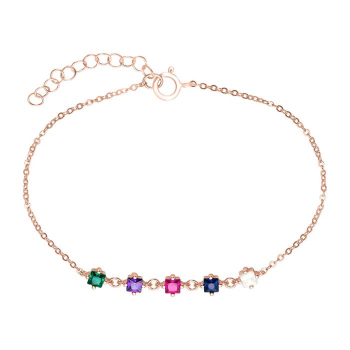 Ladies bracelet in 925 sterling silver, rosé and zirconia, multicoloured