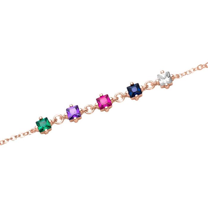 Pulsera de mujer de plata 925, rosa y circonitas, multicolor