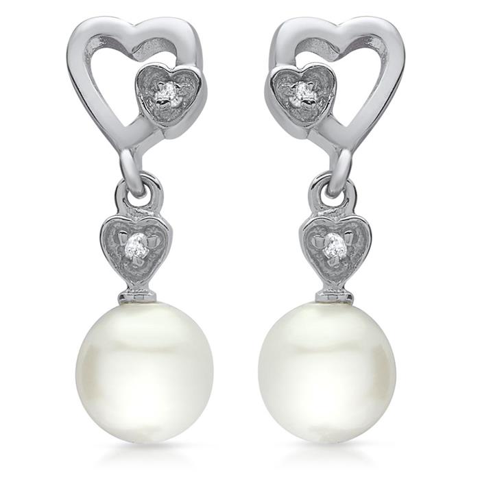 Exclusive earrings sterling silver pearl heart