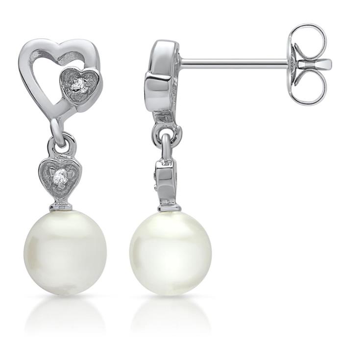 Exclusive earrings sterling silver pearl heart