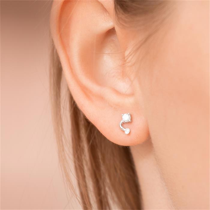 Modern stud earrings, sterling sterling silver zirconia