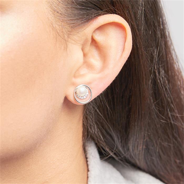 Pendientes de perlas brillantes plata 925