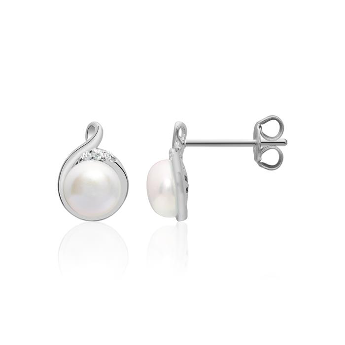 Shiny pearl stud earrings sterling sterling silver